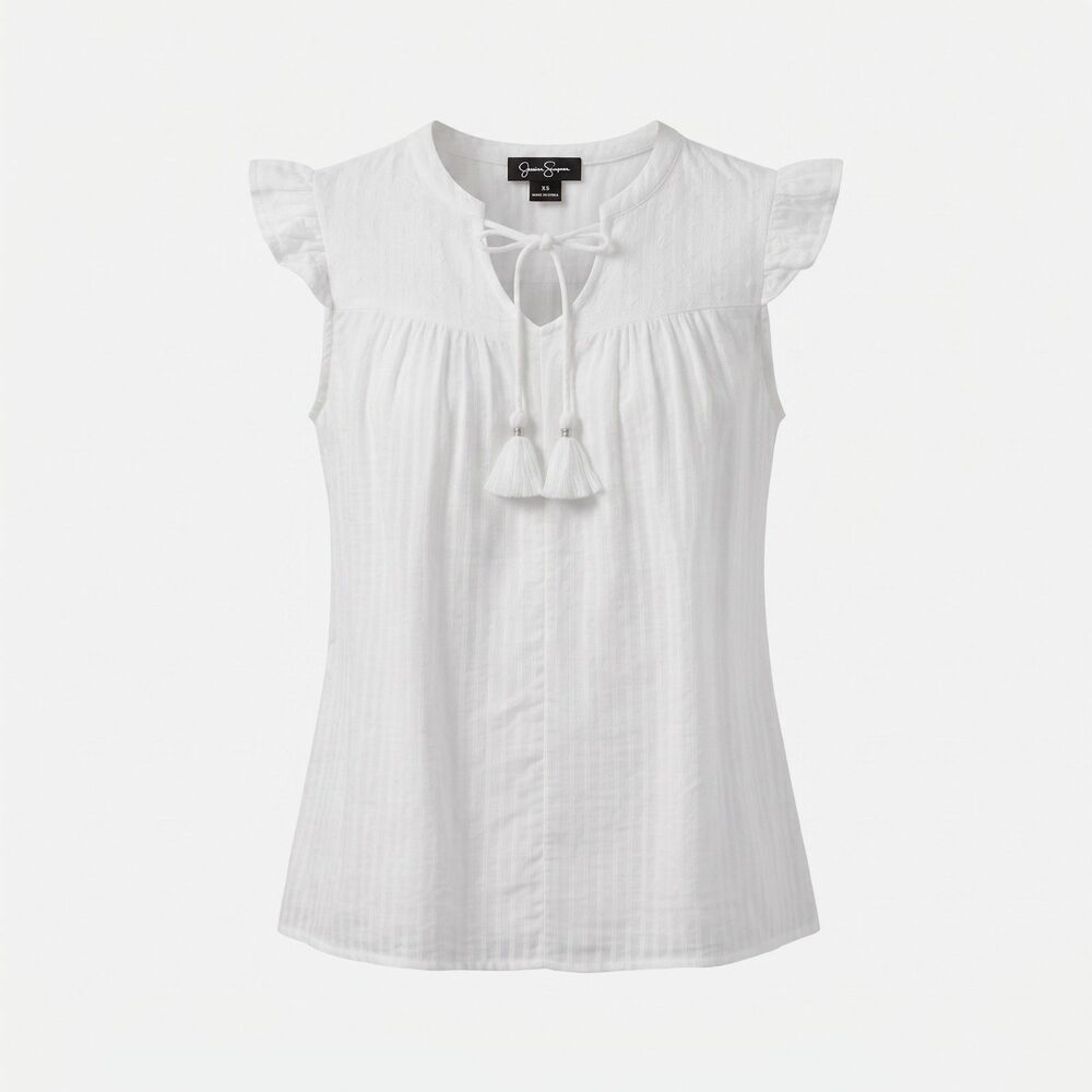 Jessica Simpson Juniors Size XS Ivory Ruffle Short Cap Sleeve Top